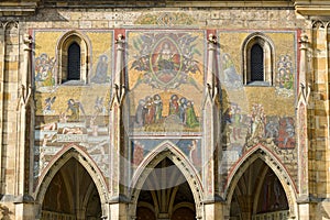 Detail of mosaic on the facade of the Cathedral of Saints Vitus