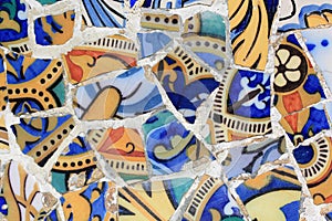 Detail of mosaic in Guell park in Barcelona
