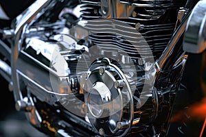 detail of a motorcycle engine with shiny chrome parts