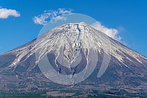 Detail of Mount Fuji covered with snow. detail of top covered with snow.