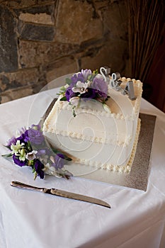 Detail of a multi tiered wedding cake