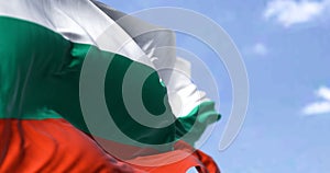 Detail of the national flag of Bulgaria waving in the wind on a clear day