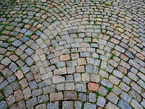 Detail of Natural Cobblestone or Belgian Block Public Road