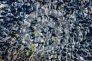 Detail of natural pattern of hexagonal stone formations in Jokulsargljufur, Iceland