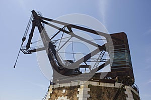 Detail of a nautical lifting crane in Venice arsenal