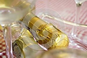 Detail of the neck of a champagne bottle