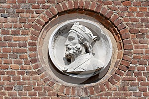 A medallion depicting the king of Germany Rudolph of Habsburg, Monza Gardens of the Royal Villa. photo