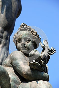 Detail of Neptune Fountain in Bologna, Italy