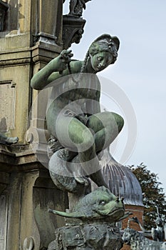 Detail of the Neptune Fountain in Frederiksborg Castle in Hillerod, Denmark