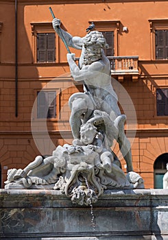 Detail of the Neptune fountain in Piazza Navona, Rome, Italy.