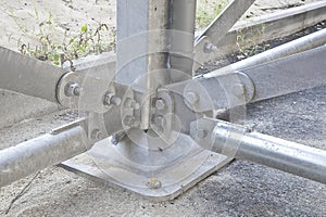 Detail of a new customizes prefabricated metal carpentry with galvanized steel components and welded and bolted steel flanges