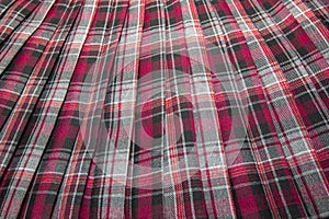 Detail of new fashion plaid pleated skirt: red, maroon, gray tartan school uniform fabric cotton/woolen material