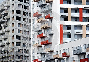 Detail of new house facade and construction