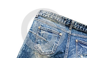 Detail of nice blue jeans on white background