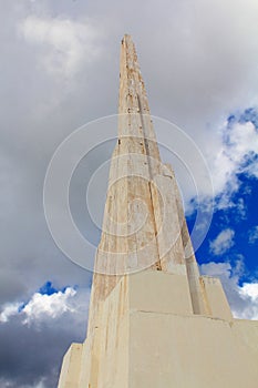 Detail of the obelisk in Quinua, Peru