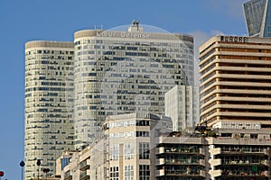Detail of Highrise towers of La Defense busines district, paris, france