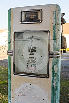 Detail of an old and abandoned gas dispenser at a gas station in Maryhill