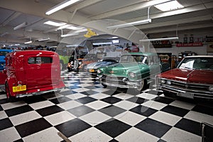 American mechanical workshop garage with classic cars