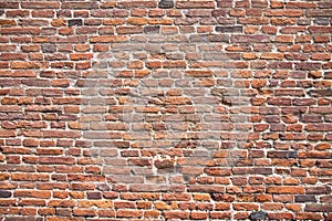 Detail of an old brick wall without plaster