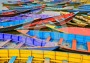 Detail of old colorful sail boats in the lake