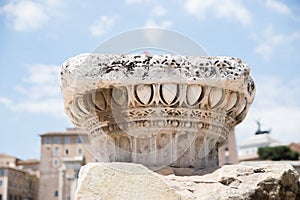 Detail of an old column at Roman Forum in Rome