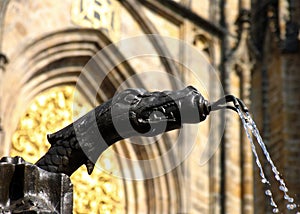 Detail of old fountain on a background St. Vitus Cathedral