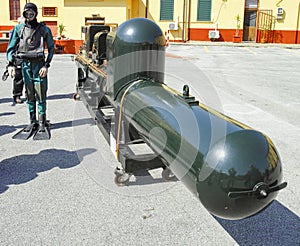 detail of old italian military torpedo called (maiale)