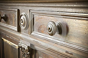 Detail of an old knob turned wood - Old Tuscany furniture - Italy, 19th century