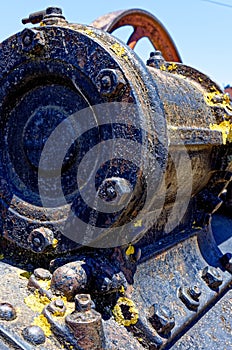 Detail of old rusty steam locomotives - Castro City - Chile