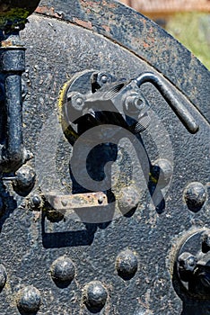 Detail of old rusty steam locomotives - Chiloe Island, Chile