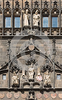 Detail of Old Town Tower of the Charles Bridge in Prague