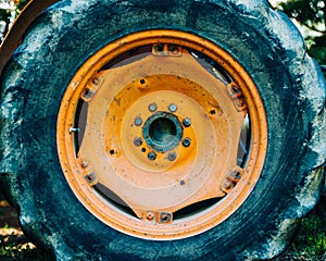 Detail of an old tractor wheel