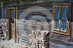 Detail of old traditional wooden house in Lednica village