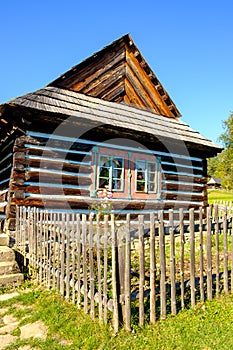 Detail of old traditional wooden house in Slovakia, Eastern Euro