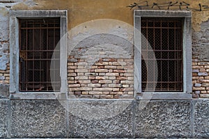 Detail of an old wall and windows