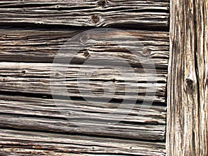 Detail of old wooden beams of rural farm buildings