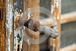 detail of old wooden door. Selective focus