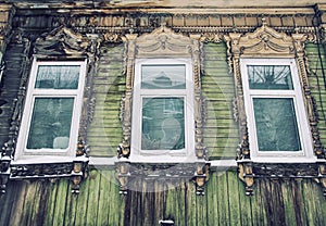 Detail of old wooden house in Tomsk