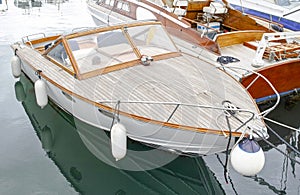 detail of old wooden speed boat