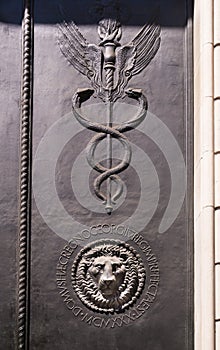 Detail of one of the bronze entrance doors of the Bank of England, London