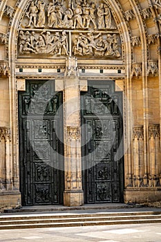 Detail of one door of the Cathedral of Saints Vitus, Wenceslaus and Adalbert  commonly named St. Vitus Cathedral