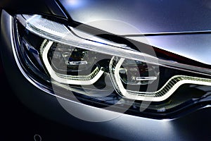 Detail on one of the LED headlights modern car.