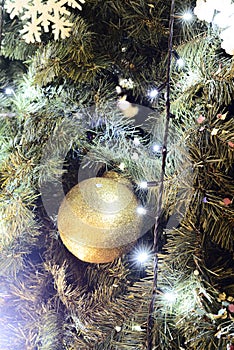 Detail of ornaments on a Christmas tree