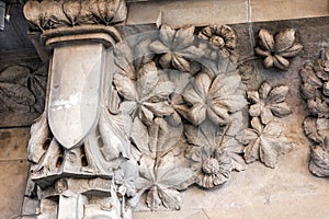 Detail from an ornate European style wall carvings of a historical building