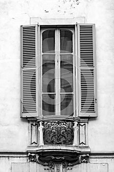 Detail from an ornate European style window of a historical building