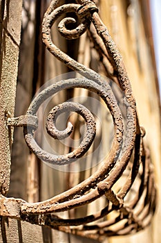 Detail of ornate wrought iron window security