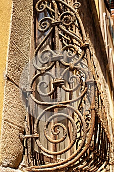 Detail of ornate wrought iron window security