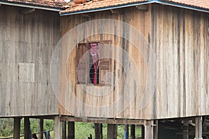 Detail of palafitte and window in the countryside in northern Cambodia