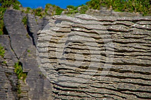 Detail of Pancake rocks in Punakaiki, South island, in New Zealand