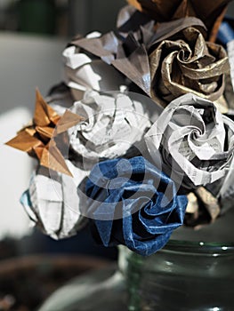 Detail of paper origami flower bouquet